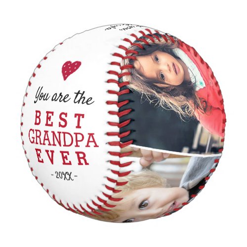 Best Grandpa Heart 4 Photo Collage Baseball - Best Grandpa Heart 4 Photo Collage Baseball. Make a special baseball ball for the best grandpa ever with a cute red heart. Add your favorite 4 photos into the template and customize the text with your names. Sweet keepsake birthday gift or Father`s day gift for grandfather.