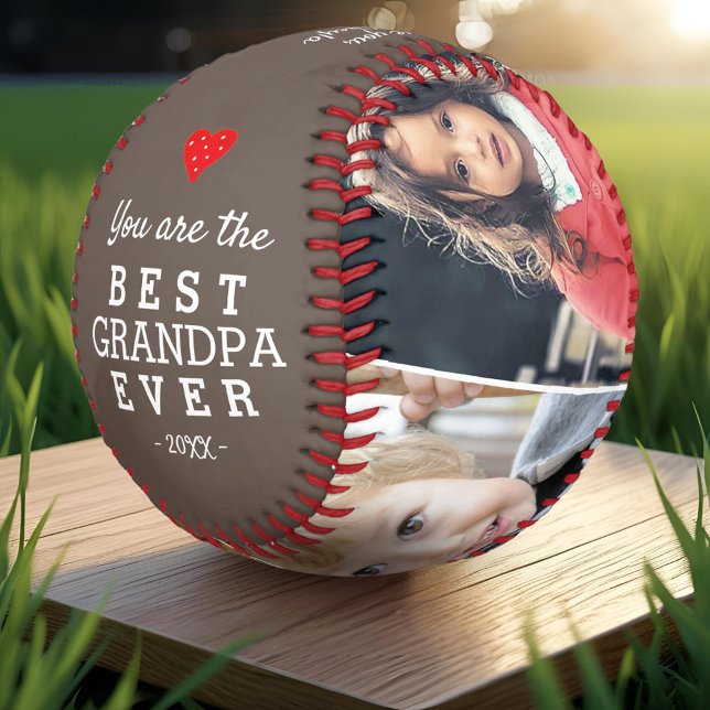 Best Grandpa Heart 4 Photo Collage Baseball (Creator Uploaded)