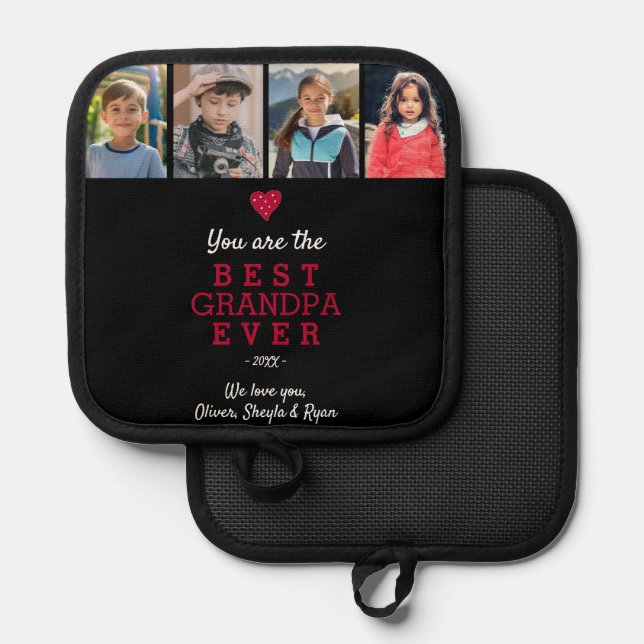 Best Grandpa Heart 4 Photo Collage Pot Holder (Front/Back)