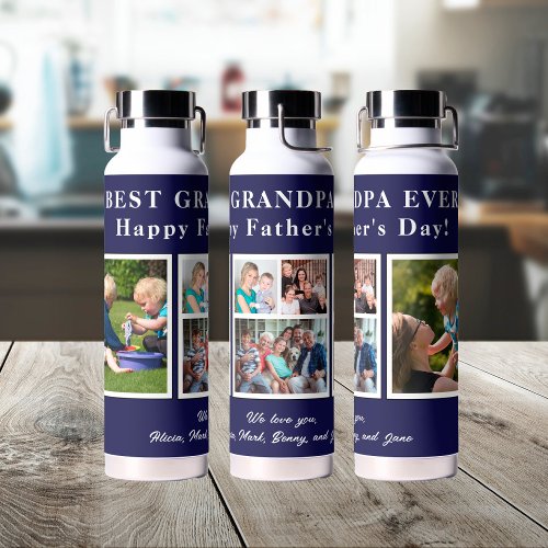 Best grandpa modern photo collage typography water bottle