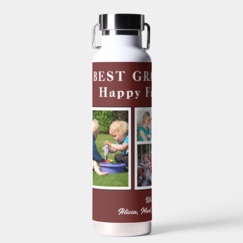 Best grandpa modern photo collage typography water bottle