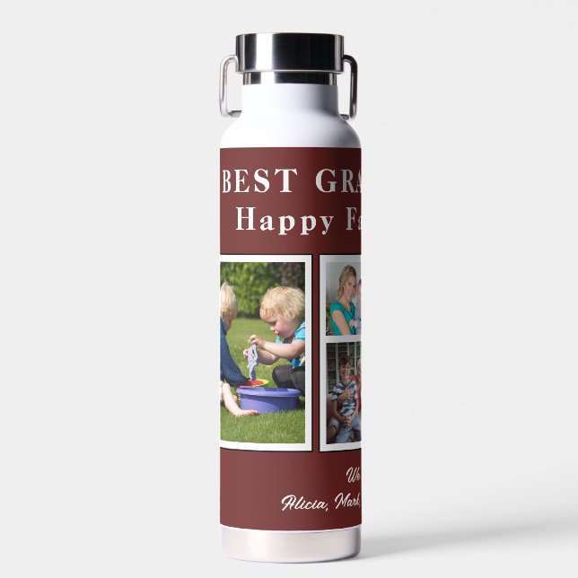 Best grandpa modern photo collage typography water bottle (Front)