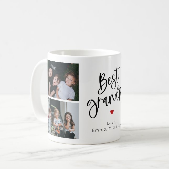 Best Grandpa Modern Script Personalized Photo Mug (Front Left)