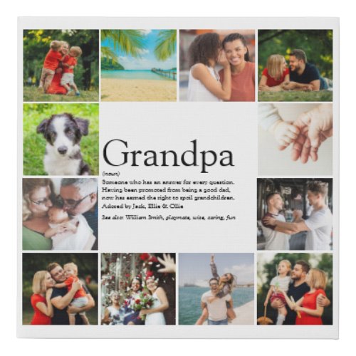 Best Grandpa Papa Definition 12 Photo Collage Faux Canvas Print