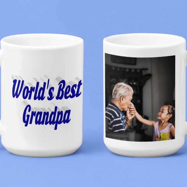 Best Grandpa photo blue text Giant Coffee Mug (Creator Uploaded)