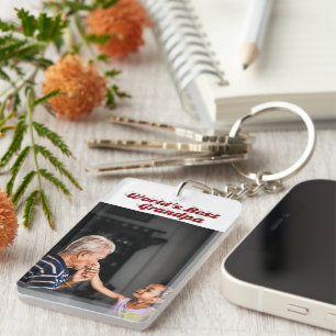 Best Grandpa photo burgundy text Keychain