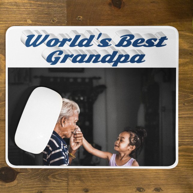 Best Grandpa photo sea blue text Mouse Pad (Creator Uploaded)