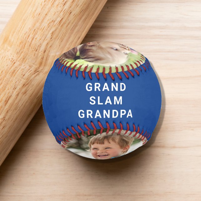 Best Grandpa Photos Blue Baseball (Grand slam home run for the best grandpa ever - celebrate him with a personalized photo baseball)