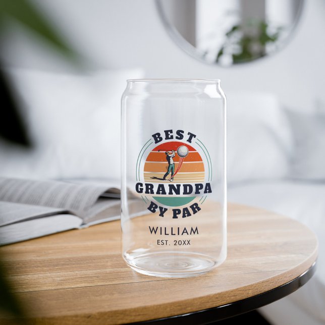 Best Grandpa Retired Golfing Dad Retro Custom Can Glass (Best Grandpa By Par Fathers Day Personalized Gift Can Glass)