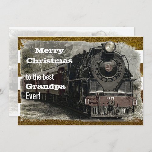 Best Grandpa Vintage Train Flat Holiday Card