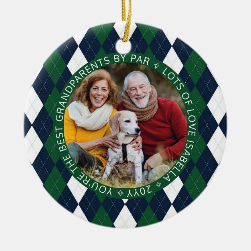 Best Grandparents by Par Green Golf Argyle 2 Photo Ceramic Ornament