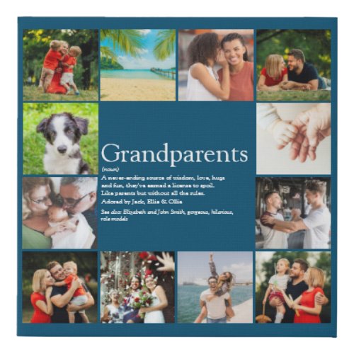 Best Grandparents Definition 12 Photo Collage Blue Faux Canvas Print