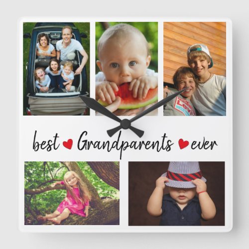 Best Grandparents Ever 5 Photo  Square Wall Clock