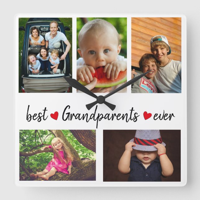 Best Grandparents Ever 5 Photo  Square Wall Clock (Front)