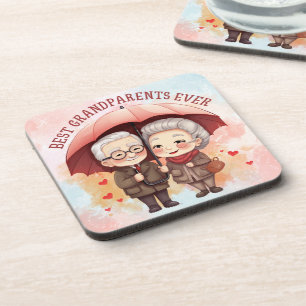 Best Grandparents Ever Holding an Umbrella Beverage Coaster