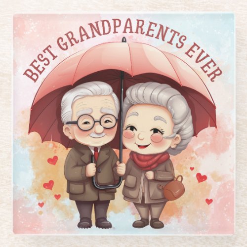 Best Grandparents Ever Holding an Umbrella Glass Coaster