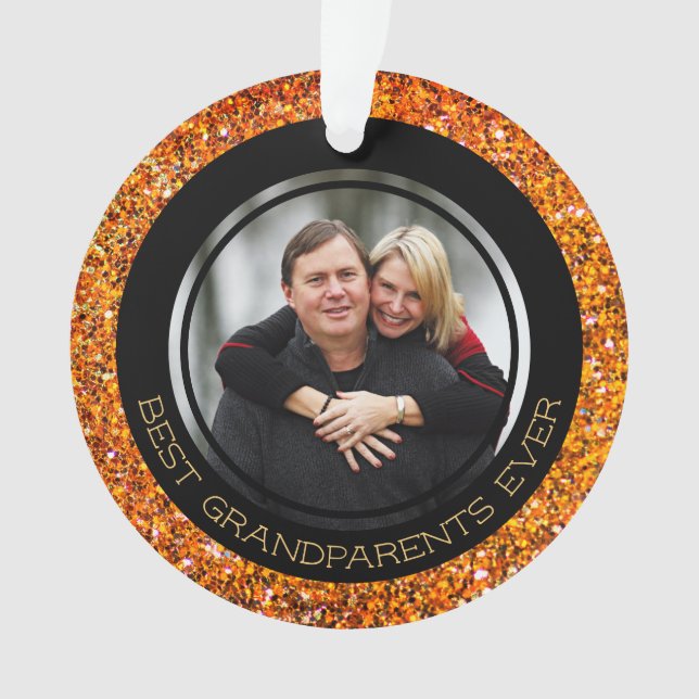 BEST GRANDPARENTS EVER Orange Glitter | Christmas Ornament (Front)