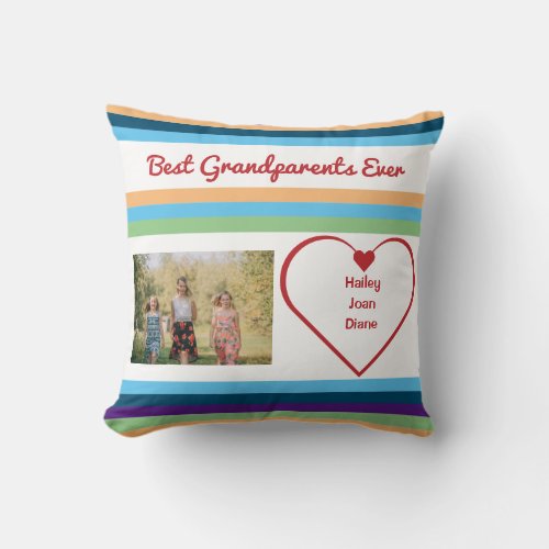 Best Grandparents Ever Photo Names Color Bands  Throw Pillow
