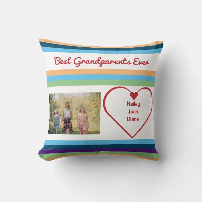 Best Grandparents Ever Photo Names Color Bands  Throw Pillow (Front)