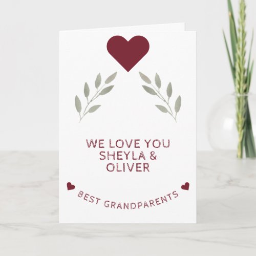 Best Grandparents Red Heart Watercolor Twigs Card