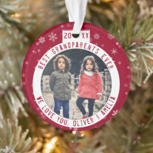 Best Grandparents Snowflake Red Keepsake Photo Ornament
