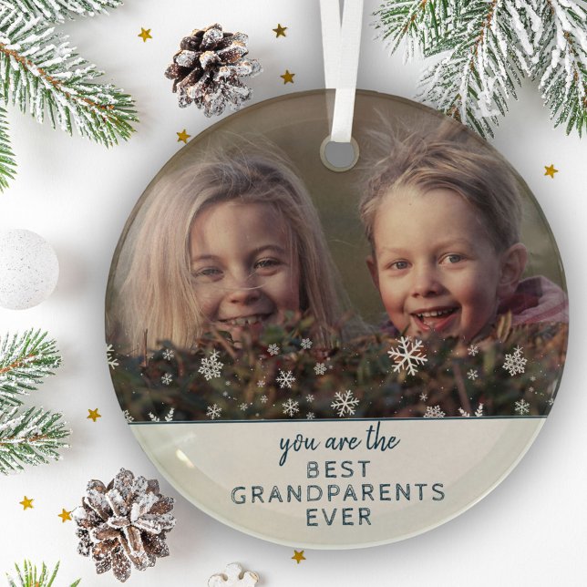 Best Grandparents Snowflakes Keepsake Photo Glass Ornament (Creator Uploaded)
