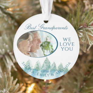 Best Grandparents Winter Forest Watercolor Photo Ornament