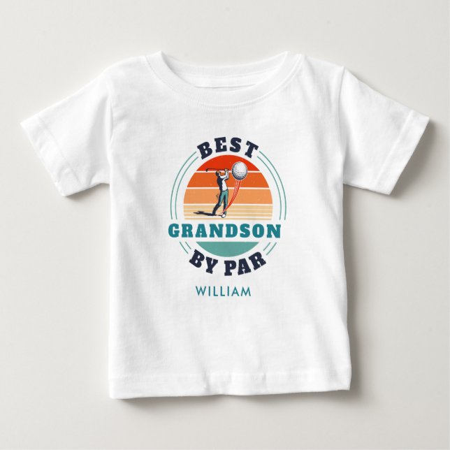 Best Grandson By Par Retro Birthday Personalized Baby T-Shirt (Front)