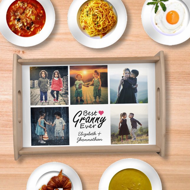 Best Granny Ever Cute Grandchildren Photo Collage Serving Tray (Creator Uploaded)