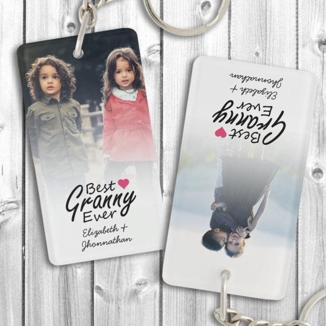 Best Granny Ever Grandma Handwritten Script Photo Keychain (Creator Uploaded)