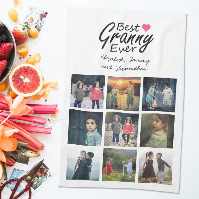 Best Granny Ever Modern Grandma Photo Collage Name Kitchen Towel (Creator Uploaded)