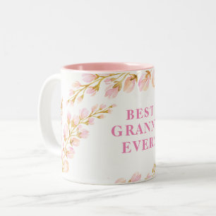 BEST GRANNY EVER pretty watercolor floral pink Two-Tone Coffee Mug
