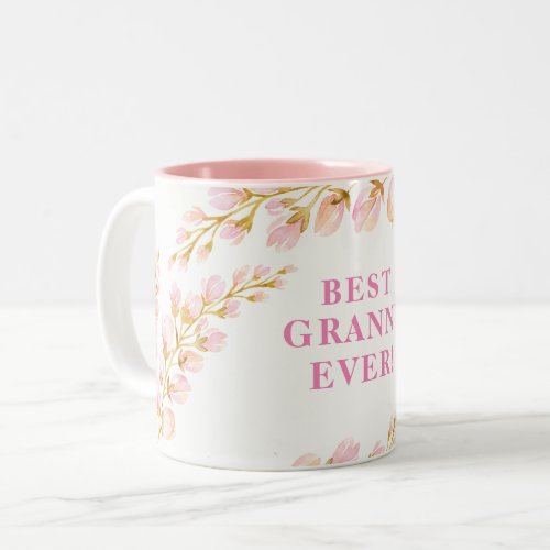 BEST GRANNY EVER pretty watercolor floral pink Two_Tone Coffee Mug