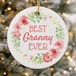 Best Granny Ever Watercolor Floral Wreath Ceramic Ornament<br><div class="desc">Celebrate the best Granny ever with this charming ceramic ornament. The watercolor floral wreath design features delicate pink and purple flowers, creating a beautiful keepsake for her tree. Perfect for Mother's Day, Christmas, or just because. This high-quality ornament comes ready to hang and is sure to be treasured for years...</div>
