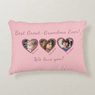 Best Great Grandma Custom Three Photo Template Accent Pillow