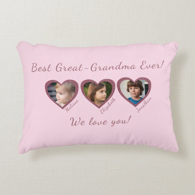 Best Great Grandma Custom Three Photo Template  Accent Pillow (Front)