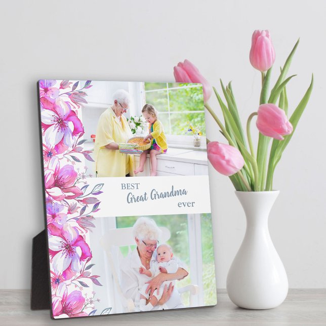 Best Great Grandma Ever and Pink Floral Border Plaque (Creator Uploaded)
