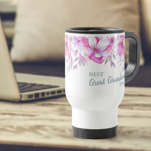 Best Great Grandma Ever Pink Floral Travel Mug