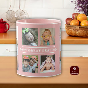 Best Great Grandma Grandkids 6 Photo Collage Pink Mug