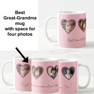 Best Great Grandma Pink Hearts Four Photo Collage Coffee Mug