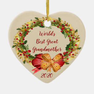 Best Great Grandmother Antique Wreath Christmas Ceramic Ornament