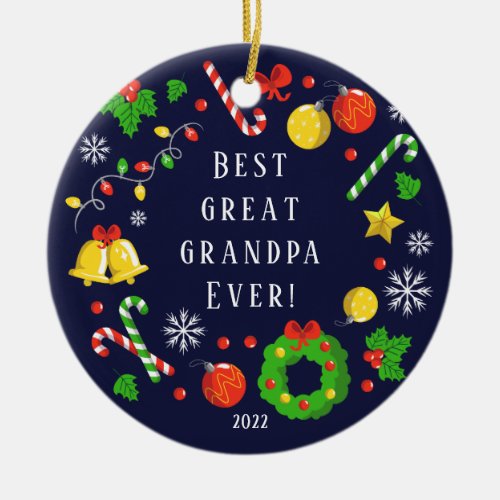 Best Great Grandpa Ever Christmas 2 Sided  Ceramic Ornament