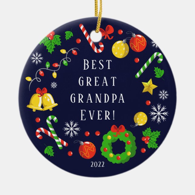 Best Great Grandpa Ever Christmas 2 Sided  Ceramic Ornament (Front)