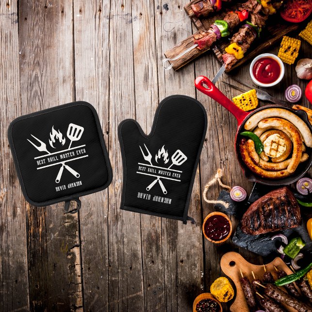 Best Grill Master Dad Father's Day Oven Mitt & Pot Holder Set (Best Grill Master Ever Personalized)