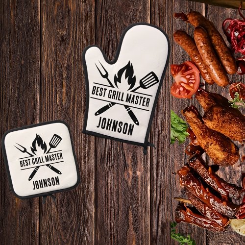 Best Grill Master Fathers Day Dad Oven Mitt  Pot Holder Set