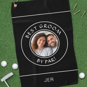 Best Groom By Par Fun Photo Golfer Black Modern Golf Towel