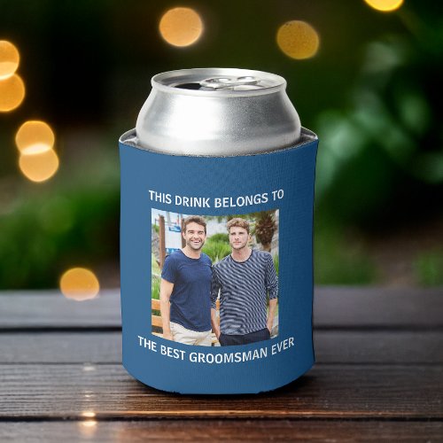 Best Groomsman Ever Custom Photo Classic Blue Can Cooler