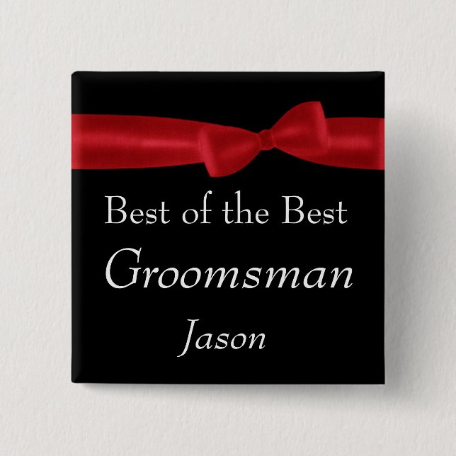 Best GROOMSMAN Red Bow Wedding Custom Name Pinback Button (Front)