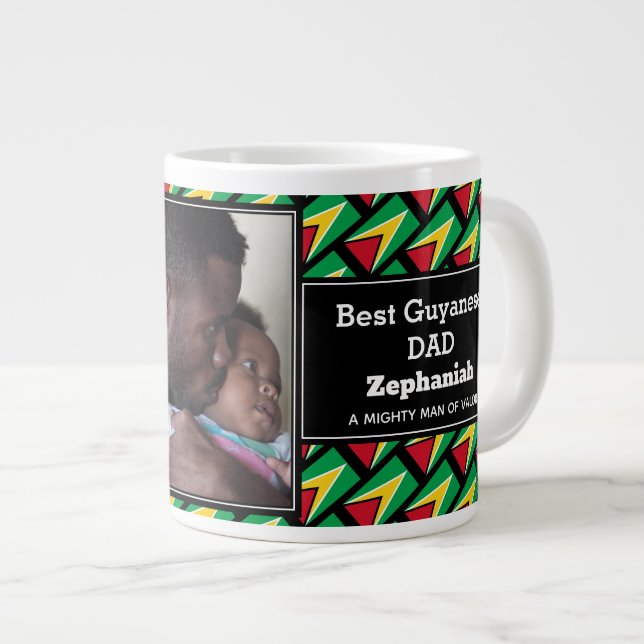 BEST GUYANESE DAD Guyanese Flag Personalized Photo Giant Coffee Mug (Front Right)