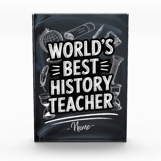 Best History Teacher Chalkboard Design Acrylic Award (Front)